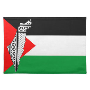 Palestine Flag and Map with Keffiyeg Pattern Cloth Placemat