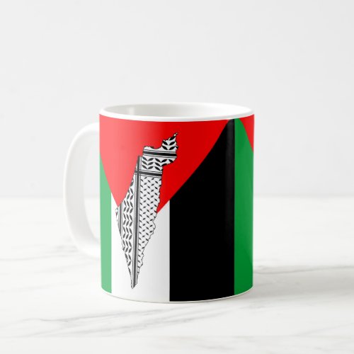 Palestine Flag and Map with Keffiyeg Pattern Coffee Mug