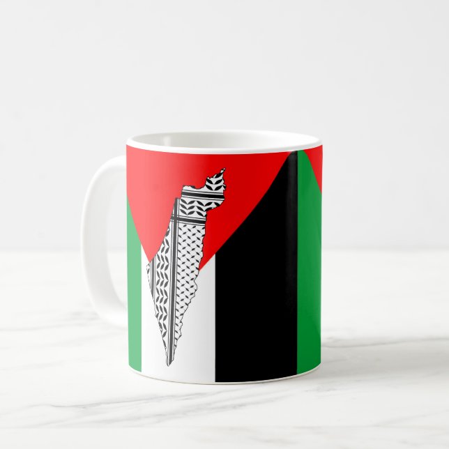 Palestine Flag and Map with Keffiyeg Pattern Coffee Mug (Front Left)