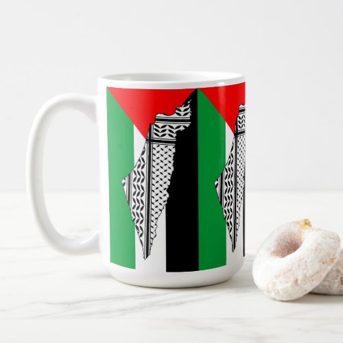 Palestine Flag and Map with Keffiyeg Pattern Coffee Mug