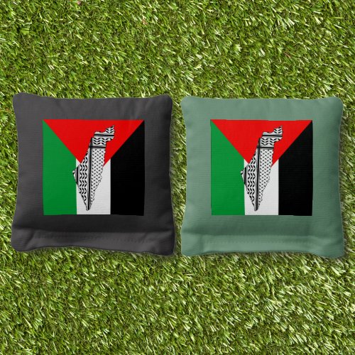 Palestine Flag and Map with Keffiyeg Pattern Cornhole Bags