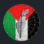 Palestine Flag and Map with Keffiyeg Pattern Dart Board<br><div class="desc">Palestine Map and Flag With Keffiyeh Pattern Design symbol of Resistance and Freedom. Fast forward to the 1960s and the rise of the Palestinian resistance movement, the prominent Palestinian politician, Yasser Arafat, further solidified this meaning behind the keffiyeh. The keffiyeh became Arafat’s personal trademark as he draped it over his...</div>