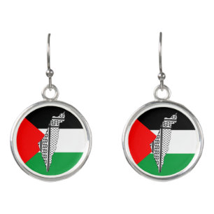 Palestine Flag and Map with Keffiyeg Pattern Earrings