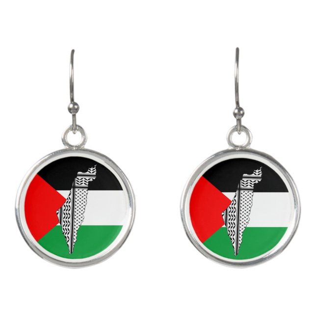 Palestine Flag and Map with Keffiyeg Pattern Earrings (Front)