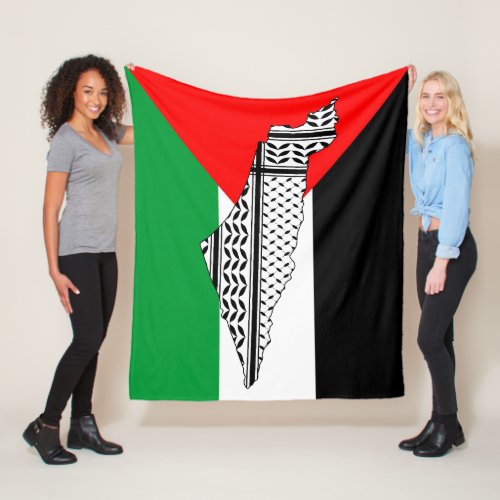  Palestine Flag and Map with Keffiyeg Pattern Fleece Blanket