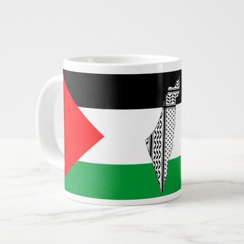  Palestine Flag and Map with Keffiyeg Pattern Giant Coffee Mug