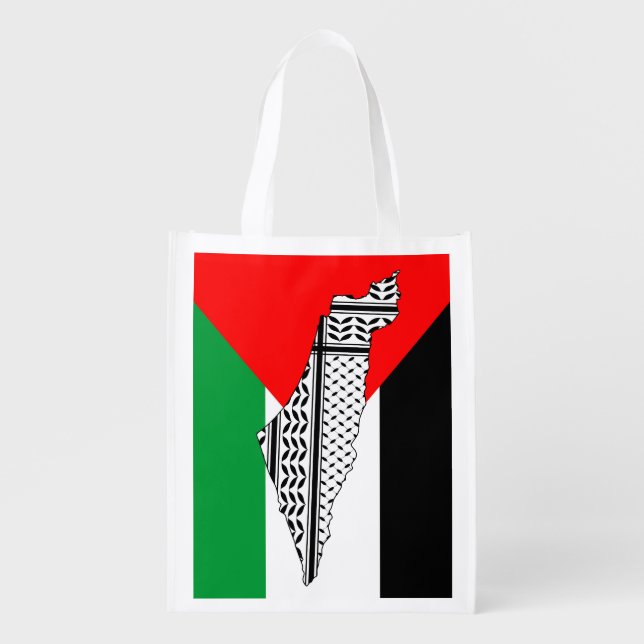  Palestine Flag and Map with Keffiyeg Pattern Grocery Bag (Front)