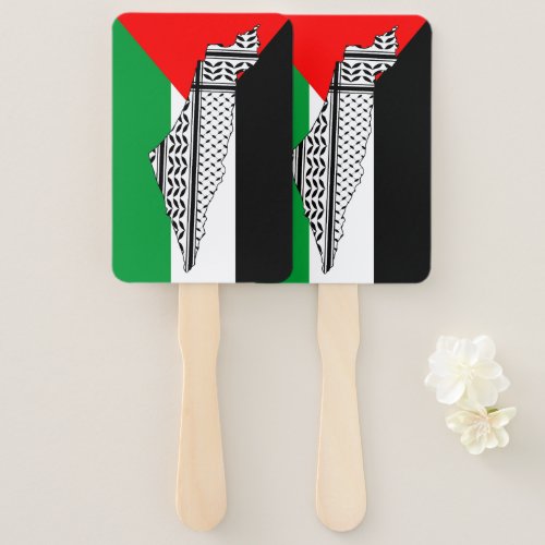 Palestine Flag and Map with Keffiyeg Pattern Hand Fan