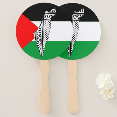  Palestine Flag and Map with Keffiyeg Pattern Hand Fan