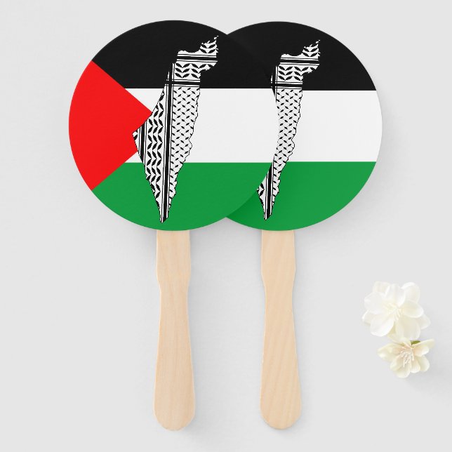  Palestine Flag and Map with Keffiyeg Pattern Hand Fan (Front and Back)