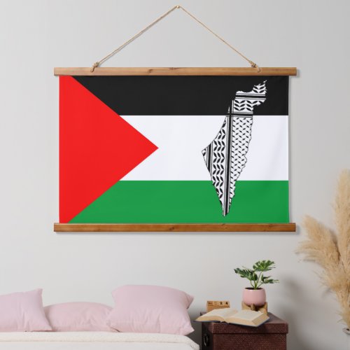 Palestine Flag and Map with Keffiyeg Pattern Hanging Tapestry