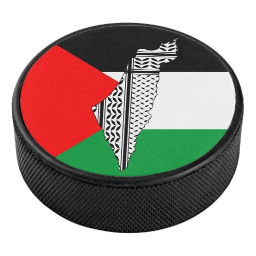  Palestine Flag and Map with Keffiyeg Pattern Hockey Puck