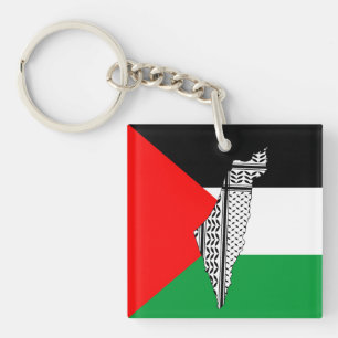  Palestine Flag and Map with Keffiyeg Pattern Keychain
