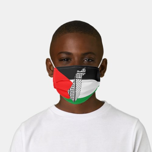Palestine Flag and Map with Keffiyeg Pattern Kids Cloth Face Mask