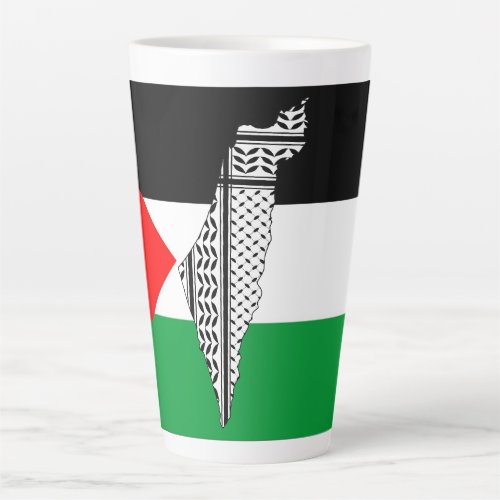  Palestine Flag and Map with Keffiyeg Pattern Latte Mug