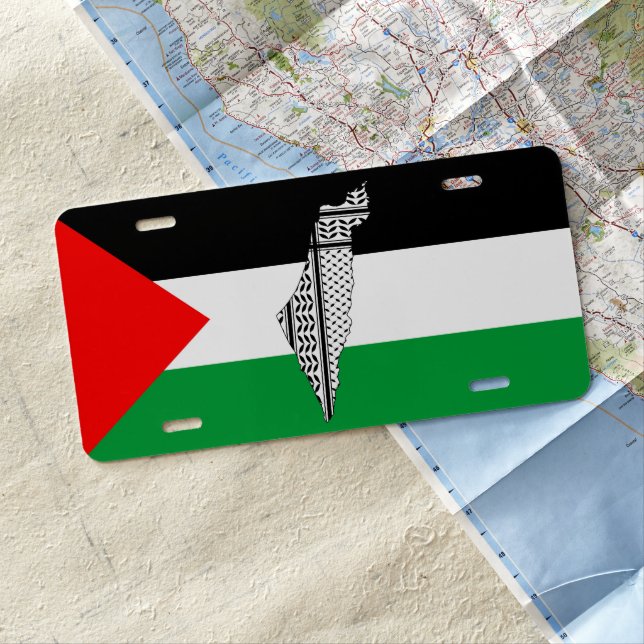 Palestine Flag and Map with Keffiyeg Pattern License Plate (In Situ)