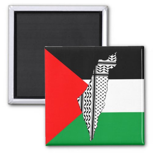 Palestine Flag and Map with Keffiyeg Pattern Magnet