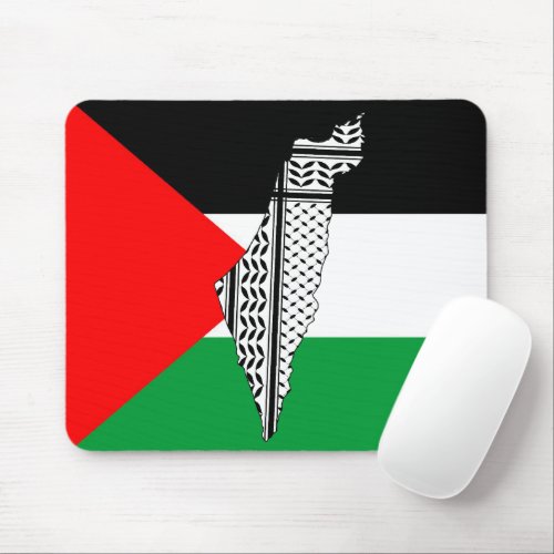  Palestine Flag and Map with Keffiyeg Pattern Mouse Pad