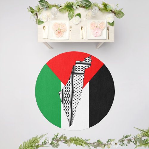 Palestine Flag and Map with Keffiyeg Pattern Outdoor Rug