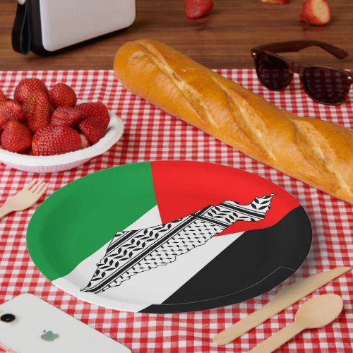 Palestine Flag and Map with Keffiyeg Pattern Paper Plates