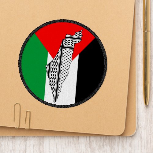 Palestine Flag and Map with Keffiyeg Pattern Patch