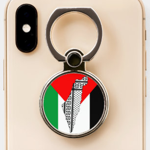 Palestine Flag and Map with Keffiyeg Pattern Phone Ring Stand