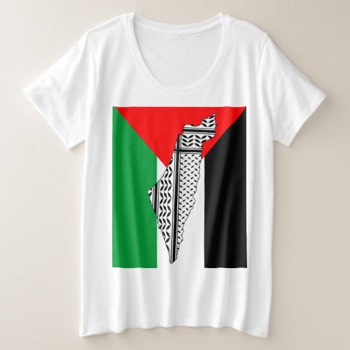 Palestine Flag and Map with Keffiyeg Pattern Plus Size T_Shirt