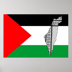 Palestine Flag and Map with Keffiyeg Pattern Poster