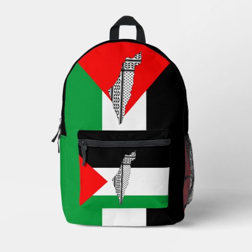 Palestine Flag and Map with Keffiyeg Pattern Printed Backpack