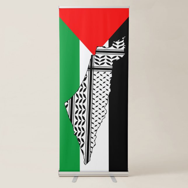 Palestine Flag and Map with Keffiyeg Pattern Retractable Banner (Front)