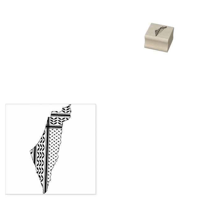  Palestine Flag and Map with Keffiyeg Pattern Rubber Stamp (Stamped)