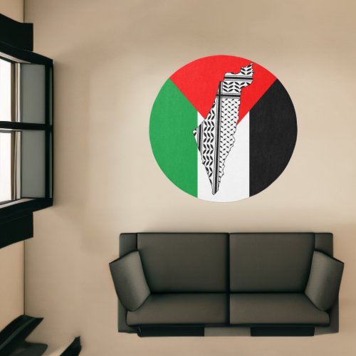 Palestine Flag and Map with Keffiyeg Pattern Rug