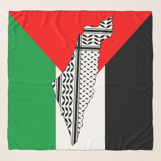 Palestine Flag and Map with Keffiyeg Pattern Scarf (Front)