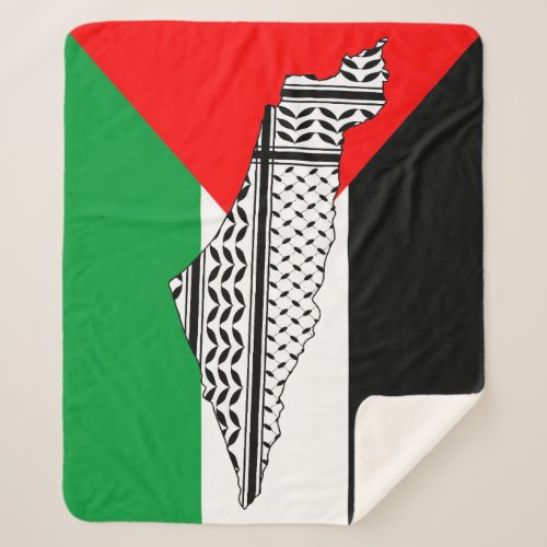  Palestine Flag and Map with Keffiyeg Pattern Sherpa Blanket