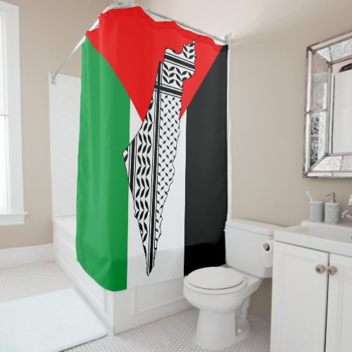 Palestine Flag and Map with Keffiyeg Pattern Shower Curtain
