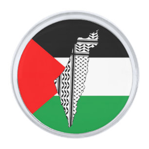 Palestine Flag and Map with Keffiyeg Pattern Silver Finish Lapel Pin