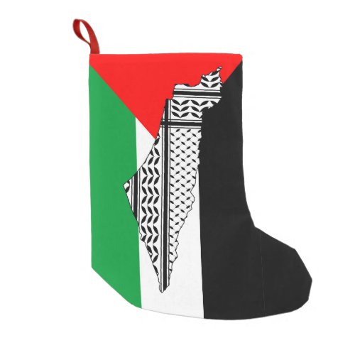 Palestine Flag and Map with Keffiyeg Pattern Small Christmas Stocking