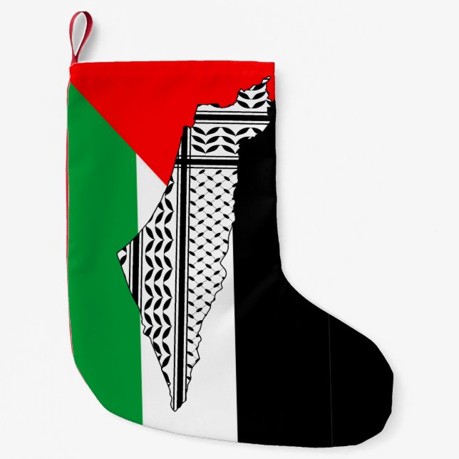 Palestine Flag and Map with Keffiyeg Pattern Small Christmas Stocking (Front)