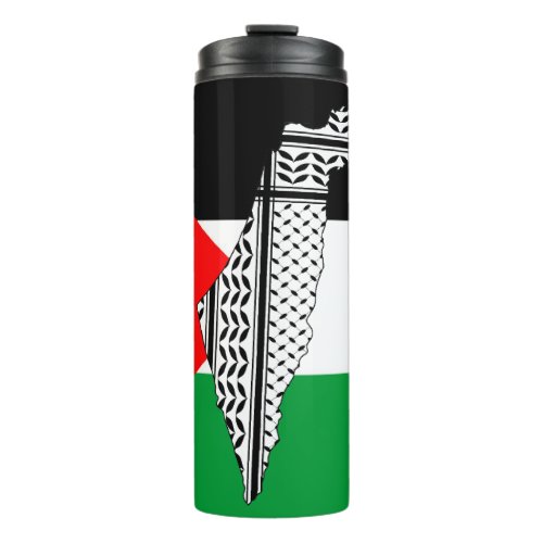  Palestine Flag and Map with Keffiyeg Pattern Thermal Tumbler