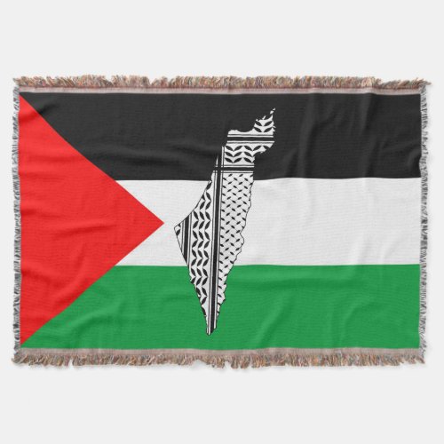  Palestine Flag and Map with Keffiyeg Pattern Throw Blanket