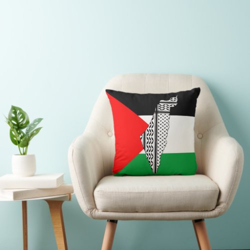  Palestine Flag and Map with Keffiyeg Pattern Throw Pillow