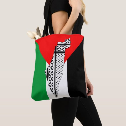  Palestine Flag and Map with Keffiyeg Pattern Tote Bag