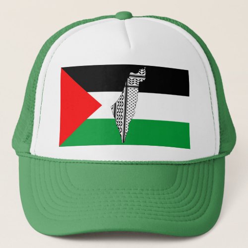  Palestine Flag and Map with Keffiyeg Pattern Trucker Hat