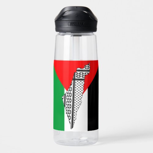 Palestine Flag and Map with Keffiyeg Pattern Water Bottle