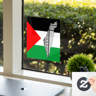 Palestine Flag and Map with Keffiyeg Pattern Window Cling