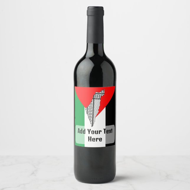 Palestine Flag and Map with Keffiyeg Pattern Wine Label (Front)