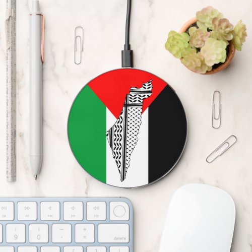 Palestine Flag and Map with Keffiyeg Pattern Wireless Charger