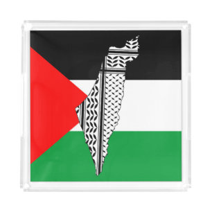 Palestine Flag and Map with Keffiyeh Pattern Acrylic Tray