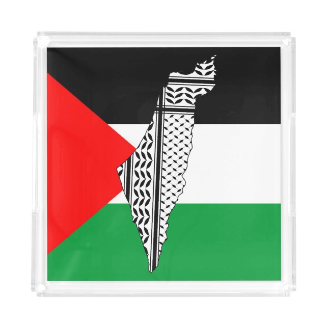 Palestine Flag and Map with Keffiyeh Pattern Acrylic Tray (Front)