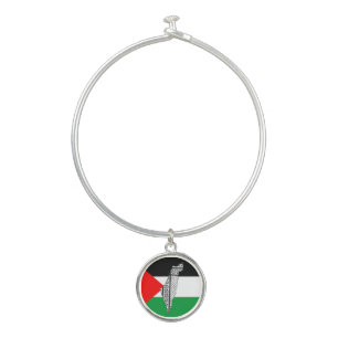 Palestine Flag and Map with Keffiyeh Pattern Bangle Bracelet